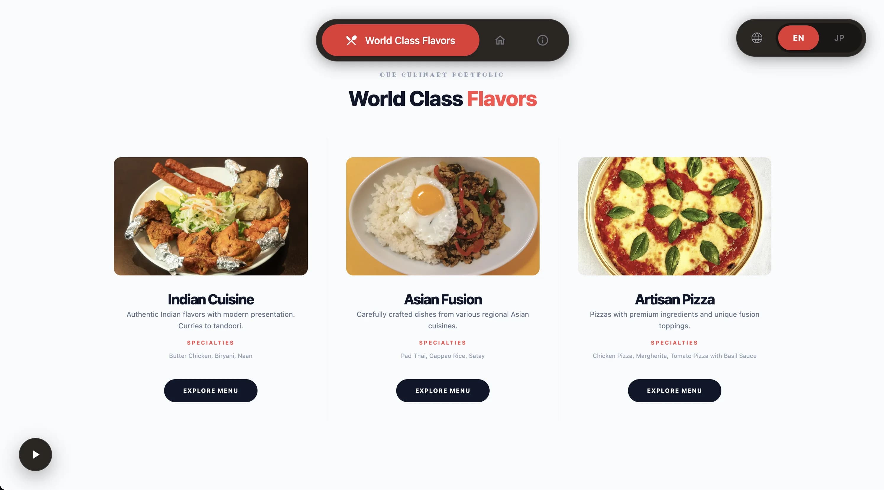 Taj World Class Flavors section
