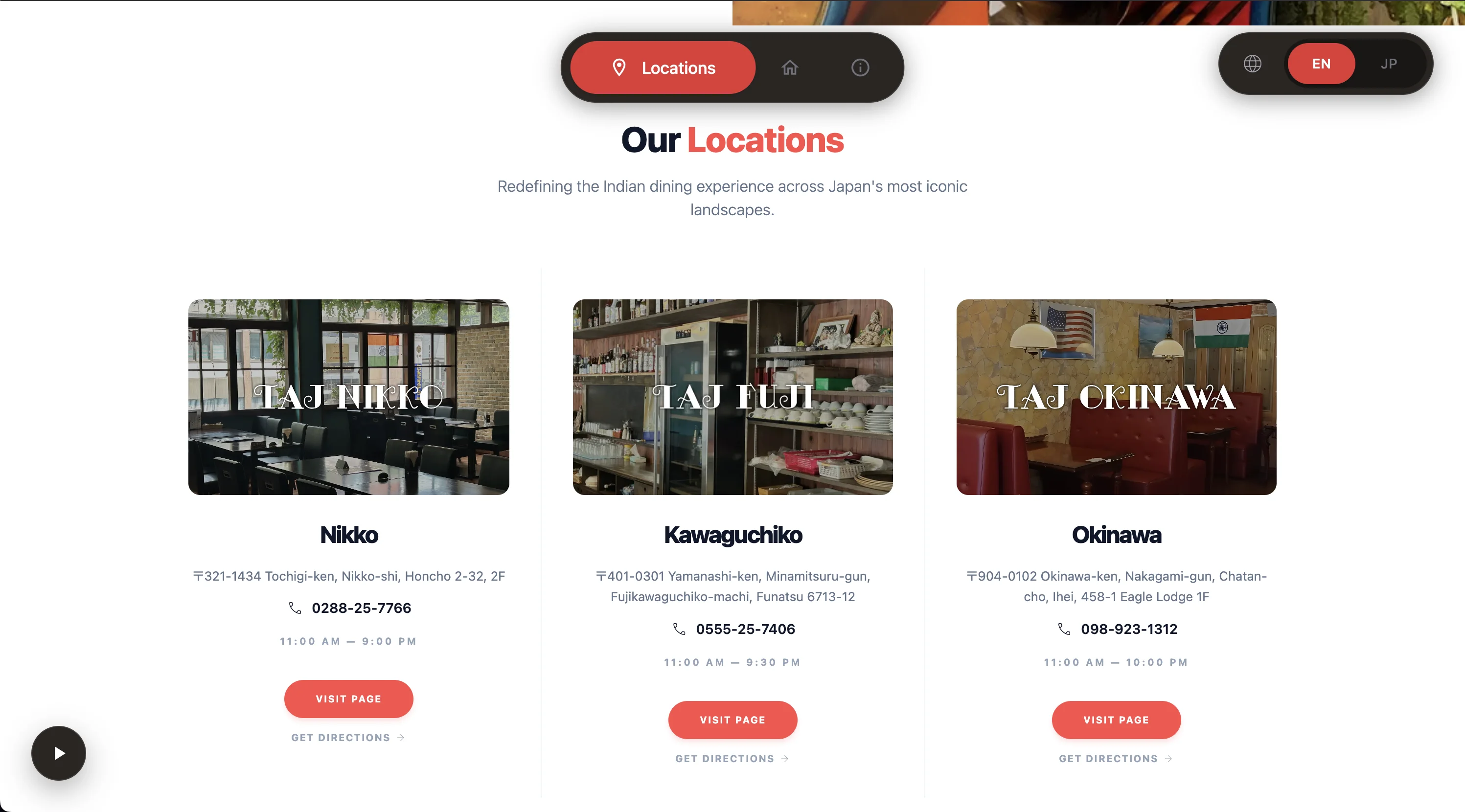 Taj Our Locations page